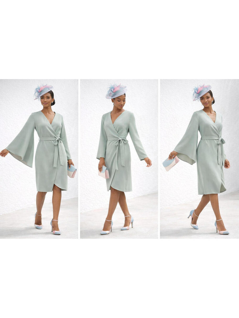 Julia Allert Sage Wrap Dress Size L Asymmetrical Bell Sleeve Designer Belted NWT - Picture 1 of 6